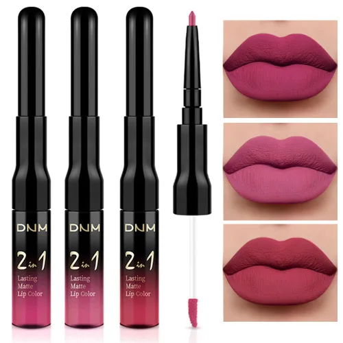 Miniatura 34 de evpct 3 Piezas Delineador de Labios Mate Ciruela Oscuro Morado Rosa Rojo Oscuro y Juegos de Lápiz Labial Líquido para Mujeres de Larga Duración