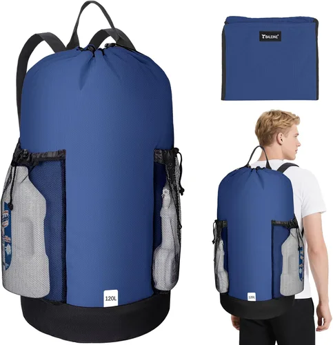 Miniatura 14 de BALEINE Mochila Bolsa de Lavandería de 120L, Tela Oxford 900D Bolsas Grandes de Lavandería de Viaje con Correas para el Hombro y 2 Bolsillos de Negro