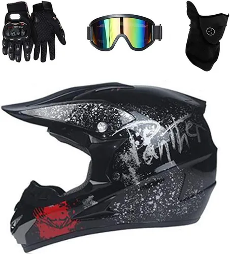 Casco de motocicleta todoterreno para motocross, ATV para hombres y mujeres, casco de competición profesional con certificado DOT (negro, M)