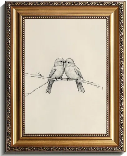 Arte de pared enmarcado en oro vintage, boceto de colibrí en lienzo, pintura al óleo, decoración de pared en blanco y negro vintage, decoración de