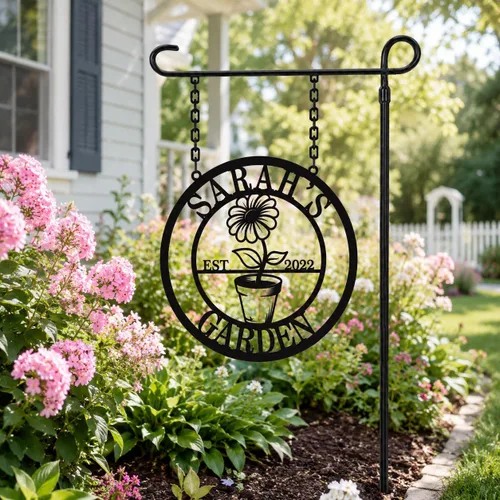 Miniatura 11 de Letrero de invernadero personalizado, placa de jardín de metal personalizada con nombre de familia, arte de pared rústico al aire libre para Color 1
