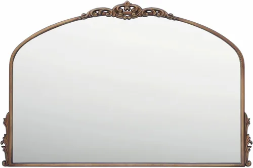 Espejo de Pared Dorado Vintage - 36x24 pulgadas, Diseño Arqueado Barroco, Oro Envejecido, Corona Ornamentada, Marco de Metal Floral, Espejo Antiguo