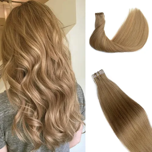 Miniatura 17 de Extensiones de cabello humano rubio con cinta, reflejos rubio ceniza y rubio platino, extensiones de cabello rubio platinado, cinta adhesiva