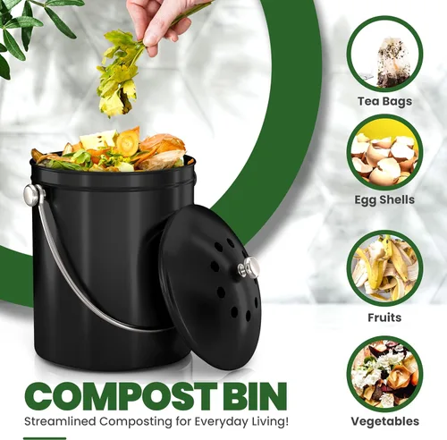 Miniatura 4 de Utopia Kitchen Cubo de compostaje para encimera de cocina, cubo de compostaje de 1.3 galones para cocina con tapa, incluye 1 filtro de carbón