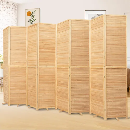 Miniatura 13 de Divisor de pared de bambú de 6 paneles, 106 pulgadas de ancho x 67 pulgadas de alto, diseño plegable con base extra estable, pantalla divisora