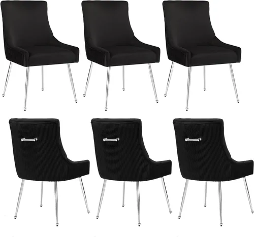 Miniatura 25 de adochr Juego de 2 sillas de comedor modernas con patas de metal dorado, silla de cocina tapizada de terciopelo, respaldo plisado, silla decorativa