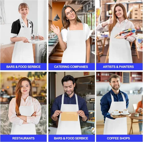Miniatura 7 de Delantales unisex con peto, paquete de 12 delantales de chef blancos con lazos extralargos, lavables para mujeres y hombres, cocinar, restaurante