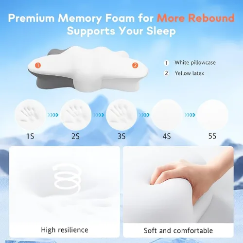 Miniatura 3 de Almohada cervical de alto perfil para soporte de cuello, almohada ergonómica de espuma viscoelástica para dormir de lado, apoyo firme para aliviar