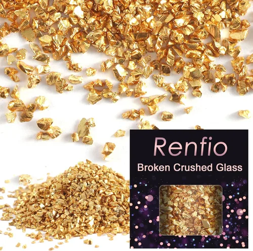 Miniatura 25 de Renfio Fragmentos de purpurina de vidrio triturado roto de 0.079 a 0.157 pulgadas, irregulares, pequeños chips metálicos gruesos, 7 onzas (7.05 oz)