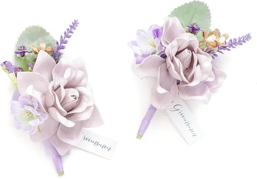 Miniatura 11 de Ling's moment Boutonniere para hombres, 2 piezas de novios, padrinos de boda, flores artificiales para bodas, bailes, regreso a casa, etc. Azul Azul