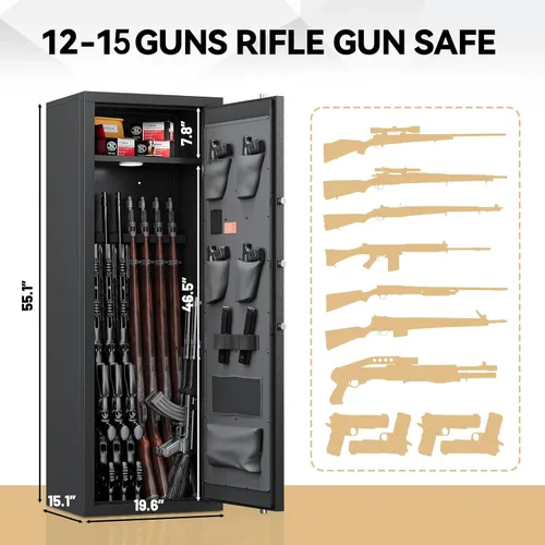 Miniatura 3 de KAER Caja fuerte para rifles 12-15, cajas fuertes para el hogar para rifles y pistolas, caja fuerte grande sin ensamblar para rifles con 3 soportes
