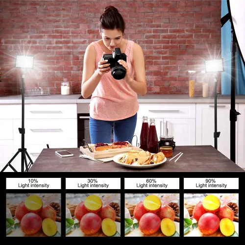 Miniatura 4 de 3 paquetes de 70 LED Luz de video con soporte de trípode ajustable/Filtros de color, Kit de iluminación de estudio USB Obeamiu 5600K