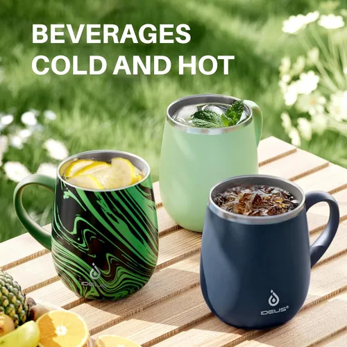 Miniatura 7 de Ideus Taza de café aislada de 16 onzas con asa y tapa, taza de café térmica al vacío de acero inoxidable de doble pared, taza de café de viaje