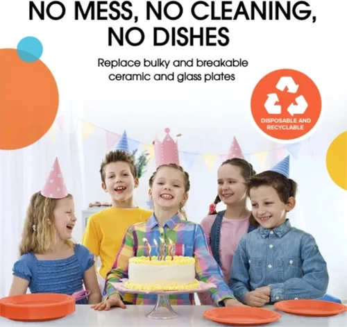 Miniatura 6 de Exquisite Party Solids - Platos de plástico naranja para suministros de fiesta, platos desechables de 9 pulgadas, resistentes, 50 piezas, juego