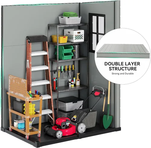 Miniatura 5 de DWVO Cobertizo de almacenamiento para exteriores de 5 x 3 pies con estilo de valla y ventanas laterales, piso y puertas con cerradura, cobertizo