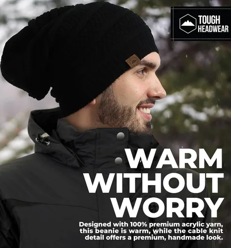 Miniatura 4 de Slouchy Cable tejido Gorro de lana por Tough Headwear – Gorro de lana de gran tamaño Sombreros Gorros Graves Sombreros Para Hombres y Mujeres