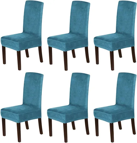 Miniatura 28 de Juego de 4 fundas de terciopelo para sillas de comedor, fundas para sillas de comedor con respaldo alto, protectores de silla de gamuza suaves