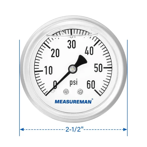 Miniatura 7 de MEASUREMAN - Medidor de presión de fontanería con esfera de 2.5 pulgadas, relleno de glicerina, caja de acero inoxidable, 0-60 psi, montaje trasero