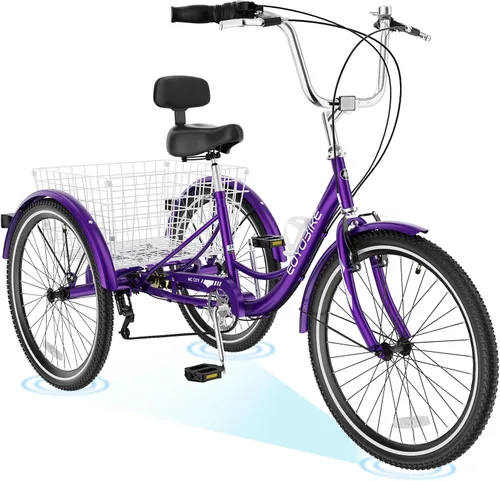 H&ZT Triciclo para adultos, bicicleta de 3 ruedas, triciclo crucero, con cambio de 7 velocidades, manilla de freno de estacionamiento, paso bajo,