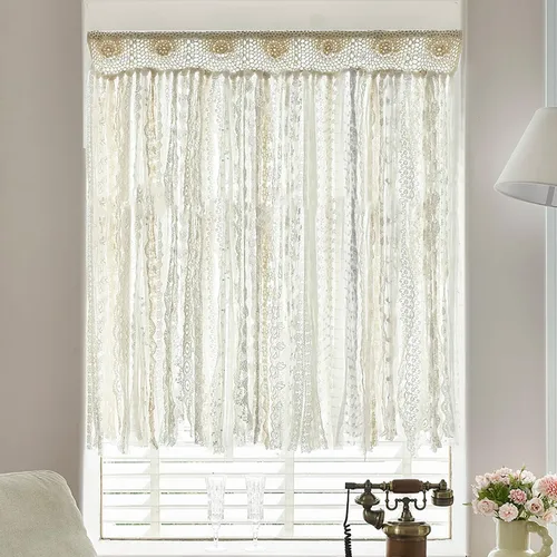 Miniatura 14 de YJ YANJUN Cenefas bohemias para ventanas hechas a mano de algodón con encaje de ganchillo para sala de estar, cortinas huecas de café de 16 pulgadas