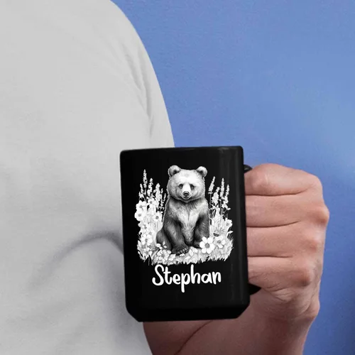 Miniatura 6 de Taza de café negra con diseño de oso de lápiz personalizada, regalo para los amantes de los osos, mamá y papá, taza de café de oso con dibujos