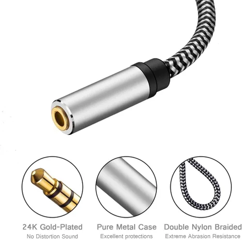 Miniatura 4 de SatelliteSale Cable de extensión auxiliar de audio de 0.138 in macho a hembra, cable de extensión auxiliar estéreo digital, cable universal
