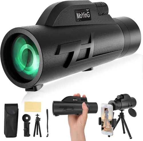 Monocular HD de 20 x 50 para adultos con adaptador de teléfono y trípode, lente objetivo de 1.969 in, óptica multicapa, prisma BaK-4, estuche para