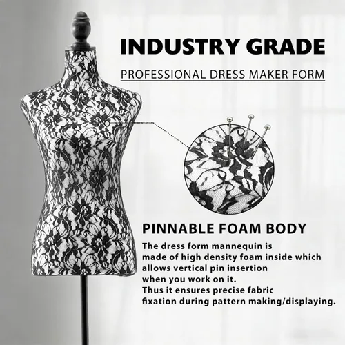 Miniatura 4 de Torso de maniquí hembra ajustable con base de trípode para exhibición (negro)