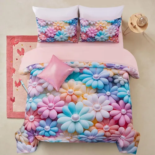Miniatura 10 de A Nice Night Juego de Edredón para Niñas Tamaño Twin 6 Piezas Cama en una Bolsa Ropa de Cama 3D Colorida Brillante Galaxia Arcoíris