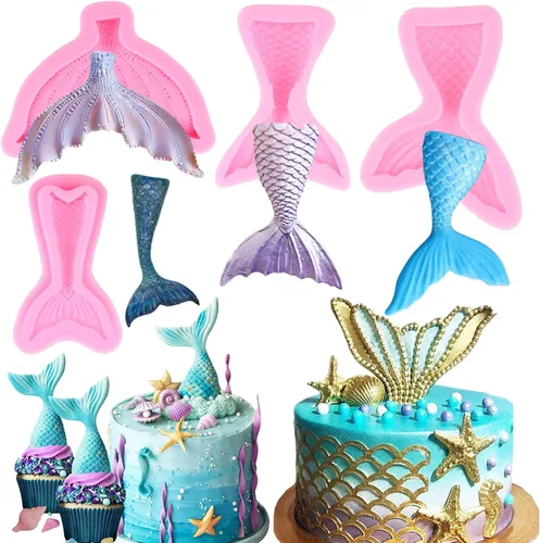 Miniatura 11 de Zixiang Molde de silicona para fondant de sirena para decoración de tartas, decoración de cupcakes, caramelo y chocolate, pasta de goma de mascar