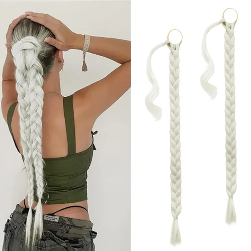 Miniatura 64 de Barsdar Extensión de 26 Pulgadas de Cola de Caballo Trenzada Larga con Banda Elástica - Extensiones de Cabello en Cola de Caballo Recta y Elegante