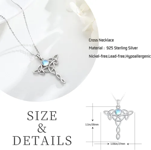 Miniatura 3 de Celtic Knot Necklace 925 Sterling Silver Pentagram Necklace Moon Pentacle Pendant Cross Triple Moon Goddess Amulet Moonstone Jewelry Gifts for Women