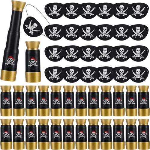 Miniatura 8 de Libima Juego de 24 accesorios para disfraz de pirata, parches de fieltro para los ojos y telescopios de plástico retráctiles para niños, recuerdos