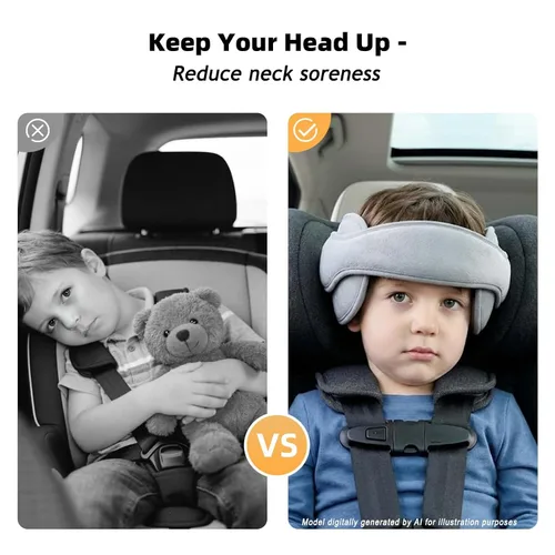 Miniatura 2 de Banda de apoyo para la cabeza del asiento de automóvil para bebé, cómodo soporte de almohada para cabeza y cuello, ajustable, alivio del cuello