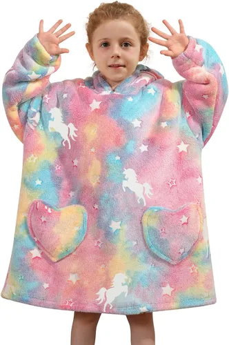 Miniatura 20 de Mewkou Manta con Capucha Portátil para Niños Sudadera con Capucha de Sherpa Extra Grande para Niños, Niñas y Niños Pequeños de 2 a 6 años