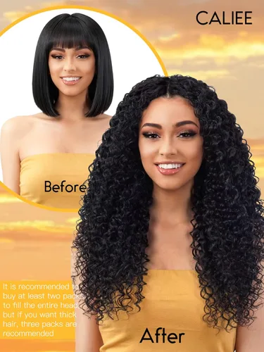 Miniatura 8 de Caliee - Extensiones de cabello rizado con clip 3B 3C Jerry, extensiones de clip de cabello rizado 14 pulgadas 1B color natural, extensiones