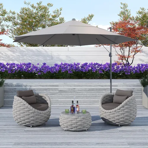 Miniatura 64 de TWT 3-Piece Woven Rope Patio Furniture Set, 2 Outdoor Armchairs with Soft Cushions + Round Aluminum Coffee Table, All-Weather Conversation Set for