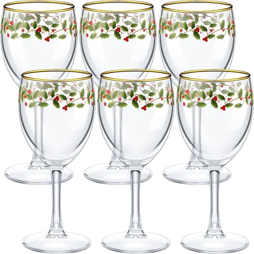 Nitial Juego de 6 copas de vino de Navidad, 6.8 oz de cristalería festiva para las fiestas con tallo, ideal para vino tinto o blanco en cenas de