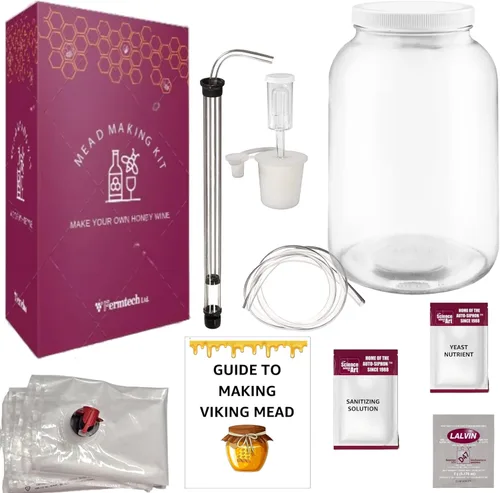 Kit de 15 piezas estándar para hacer hidromiel – Kit reutilizable para hacer tu propio Mead – rinde 1 galón de hidromiel | Cerveza, vino, fruta,