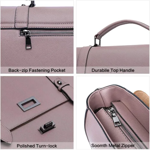 Miniatura 4 de Maletín para laptop de 15.6 pulgadas para mujer, piel ecológica saffiano morado vintage, 4 compartimentos grandes, 2 bolsillos deslizantes, 1