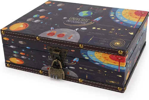 Miniatura 8 de WANLIAN Cofre de madera y cuero con tapa y cerradura - Caja decorativa de joyería y recuerdos para niños, adolescentes, para cumpleaños, bodas, día