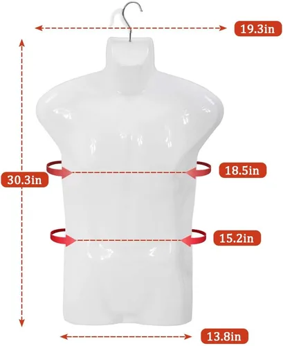 Miniatura 7 de Maniquí de costura de polipropileno (PP), maniquí de torso masculino, 4 piezas, maniquí de 30 pulgadas de altura, forma de ropa con gancho de metal