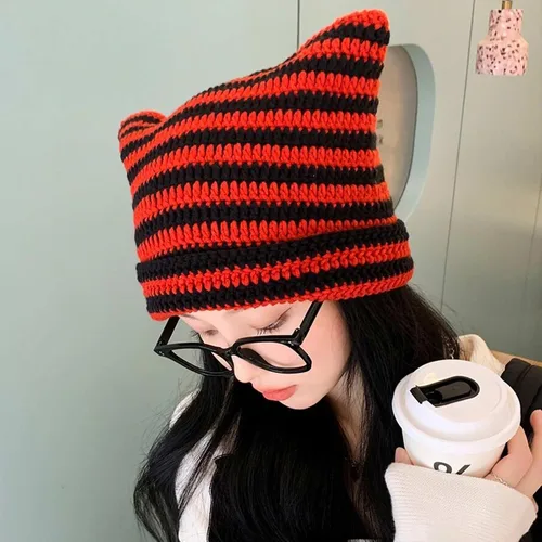 Miniatura 3 de CATMICOO Y2k Beanie Knit Cat Ear Beanies - Gorros de ganchillo para mujer
