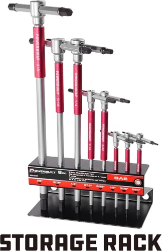 Miniatura 5 de Powerbuilt Juego de 8 llaves Allen hexagonales SAE con mango en T con mangas de velocidad para una acción de giro rápida, mango superior deslizante