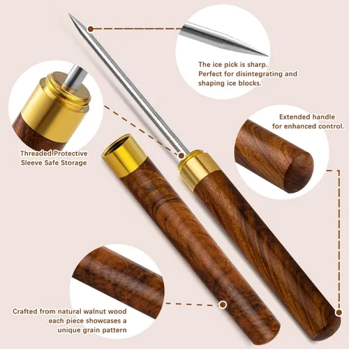 Miniatura 2 de 2 palillos de hielo para romper hielo. 9 pulgadas de largo. Tapas de madera seguras y asas de madera antideslizantes. Fácil de almacenar. Para uso