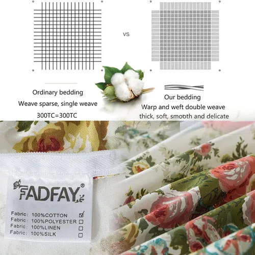 Miniatura 3 de FADFAY Juego de sábanas de cama vintage con diseño floral rosa tamaño King, 100% algodón premium, diseño floral shabby chic desgastado y elegante