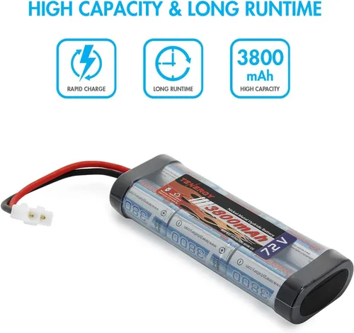 Miniatura 3 de Tenergy Paquete de batería de 7.2V para coche RC, paquete de batería plana NiMH de 6 celdas de alta capacidad de 3800mAh, batería de repuesto