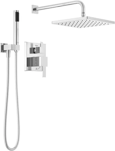 Miniatura 9 de Sistema de Ducha de Lluvia Cuadrado Delta Modern Serie 14, Conjunto de Grifo, Cabezal de Ducha de Lluvia Oro Cepillado y Conjunto de Mango, Kit