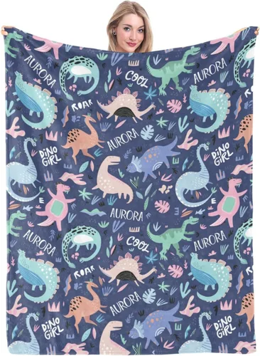 Miniatura 14 de Manta personalizada de dinosaurio para niños, mantas con nombre personalizado, manta suave para niños, niñas, bebés, manta personalizada de animales