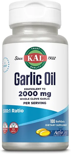 KAL Cápsulas blandas de aceite de clavo de ajo – Suplemento de aceite de ajo para mujeres y hombres, 50 porciones por recipiente, toma 2 diarias,